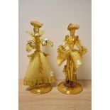 A pair of vintage amber Murano glass figurines by Franco Toffolo.