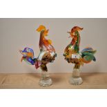 A pair of vintage Polychrome Murano glass cockerels.