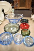 Eight Whitefriars controlled bubble bowls and vases and similar art glass.
