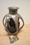 A large and unusual Ambleside pottery vase,of exposed lotus flower shaped form within cage like