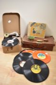 A selection of vintage 1930s gramophone needles, cleaner and nursery rhyme records, also included is