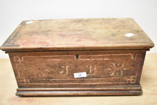 A lockable mahogany strong box, having faint initials or J B to front.