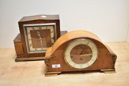 Two 1930s mantel clocks, to include an oak cased Art Deco Smith Empire clock with Roman numerals,
