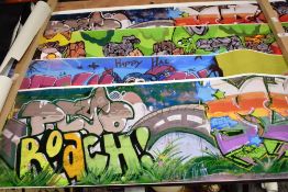 Four large wall decals, of graffiti interest.