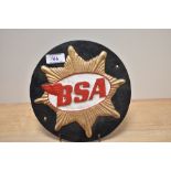 A reproduction BSA motorcyle plaque.