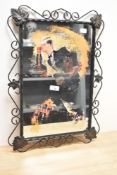 A vintage wrought iron framed advertising mirror, af, some wear.