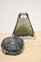 A Whitefriars glass pyramid bark textured vase, designed by Geoffrey Baxter in pewter, sold with a