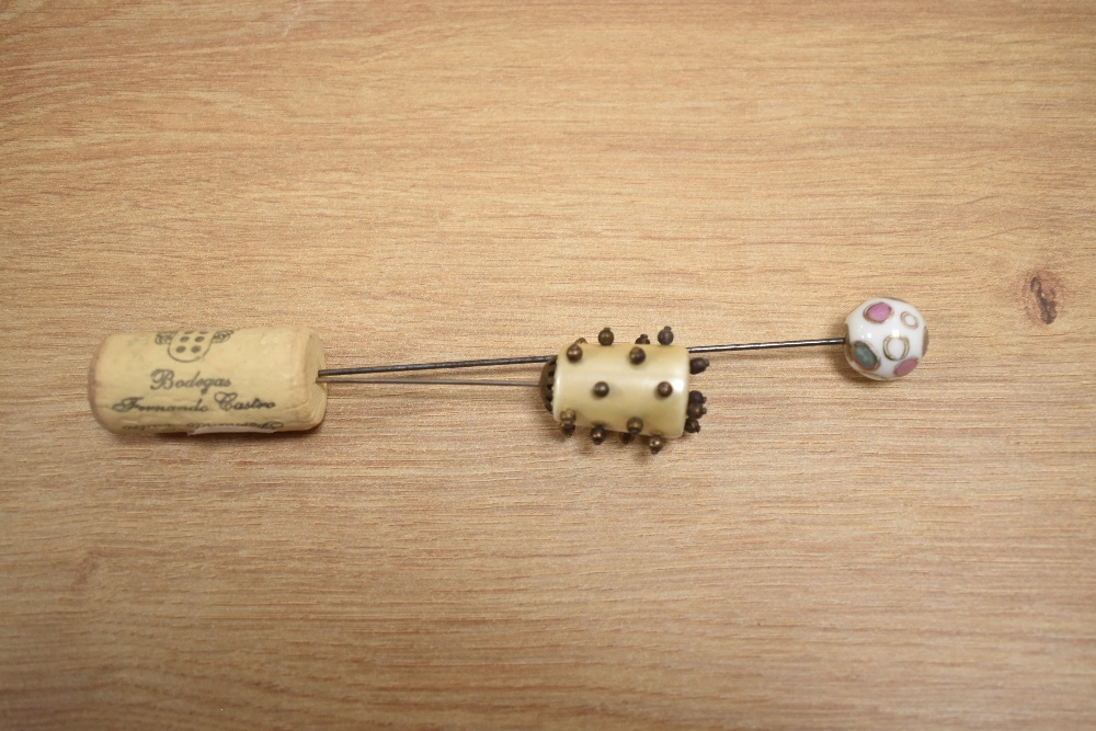 Two continental figural pin cushions, hat pins, and a box of spectacles - Image 4 of 4