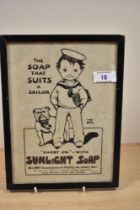 A framed and glazed vintage Sunlight soap advert, designed by Mabel Lucie Atwell.