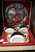 A 'Celtic quality plate' teapot, sugar and creamer set, with plate, in original box.