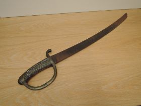 An Infantry Sword, possible 1800's with curved blade, solid brass handle and guard, blade marked but