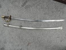 A French Light Cavalry Sabre, brass three bar guard, cross guard and pommel, replacement wire to