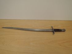 A British 1856 pattern Sword Bayonet, no scabbard, marks on blade and hilt, blade length 58cm,