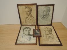 Four WWII Pencil Portrait Drawings of Pilots by Cuthbert Julian Orde, 1943 Commander W/CDR C.Pickard