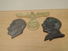 Two German reproduction plaques, Hitler Heads, no markings seen, sizes 19cm x 16cm and 24cm x 17cm
