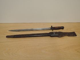 A British Bayonet pattern 1913, marked 1907 Wilkinson and other proof marks with leather scabbard,