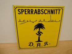 An Enamel Sign, SPERRABSCHNITT DAR, Restricted Area, yellow with black decoration, lettering and