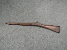 A Short Percussion Musket, marked 437 on stock, stock split in two places and repaired, barrel