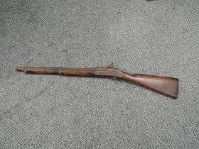 A Short Percussion Musket, marked 437 on stock, stock split in two places and repaired, barrel