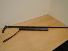 A Victorian Sword Stick with stag horn handle, blade length 53cm, overall length 91cm along with a