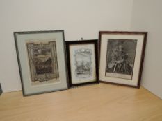 Three framed prints, The Celebrated Battle of Culloden 1746 engraved for Bernards history of