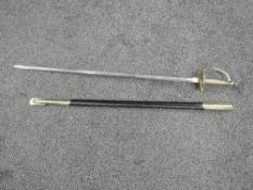 A modern British Infantry Officers Sword with brass handle, pommel and guard, leather and brass