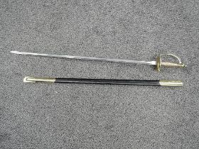 A modern British Infantry Officers Sword with brass handle, pommel and guard, leather and brass