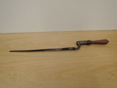 A WWI British Socket Bayonet for the Enfield Rifle pattern 1853, wooden handle fitted for possible