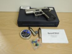 A RWS Mod C225 Automatic Gas Powered Air Pistol .177, with pellets and darts , two gas cylinders,