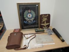 A Collection of Military and similar items including Ross of London Cornwall Binoculars in case,