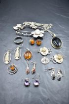 A selection of white metal jewellery, many stamped 925/silver including several pairs of earrings,