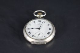 A silver top wound pocket watch by Omega, movement no: 4884399 having Roman numeral dial with