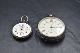 A silver key wound pocket watch by Waltham, no:2892486, bearing name J Farringdon to face with roman