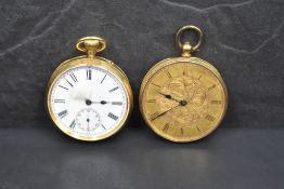 A small 18carat gold top wound pocket watch by T R Russell of Liverpool having Roman numeral dial