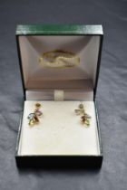 A pair of 9ct gold earrings having multi non precious coloured stone drops