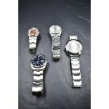 Three vintage Seiko wrist watches and a 1970's Ingersoll wrist watch
