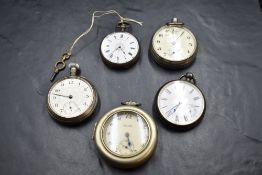 A continental silver key wound pocket watch having Roman numeral dial to damaged enamelled face in