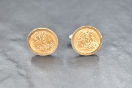 A pair of 9ct cufflinks having 1907 and 1913 half sovereigns in removable mounts, approx 15.5g
