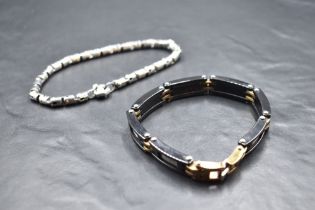 A gent's bracelet by Baraka having yellow metal detail stamped 750, and a gent's ceramic metal