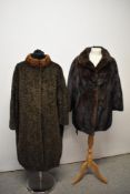 A 1960s glossy dark brown mink jacket, having Edinburgh furrier label and another 1960s coat