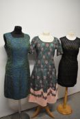 Three 1960s dresses, including unusual brocade dress with pale pink corduroy to the hem and glass