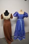 Two 1970s maxi dresses, including purple taffeta dress with After six label.