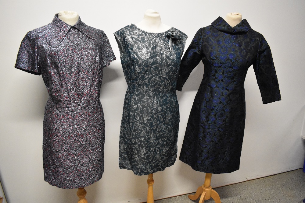 Three 1960s metallic party dresses.