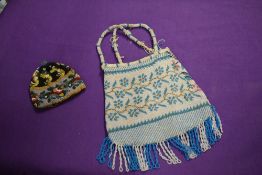 A 19th century beaded bag and a coin purse or similar, handles need attention.