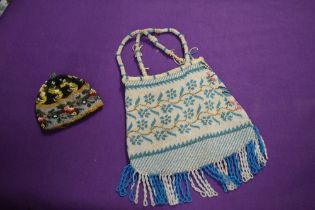 A 19th century beaded bag and a coin purse or similar, handles need attention.