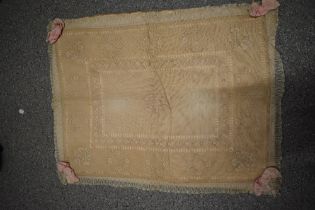 A late 19th/20th century pram or cot blanket, having embroidery and drawn thread work to front and