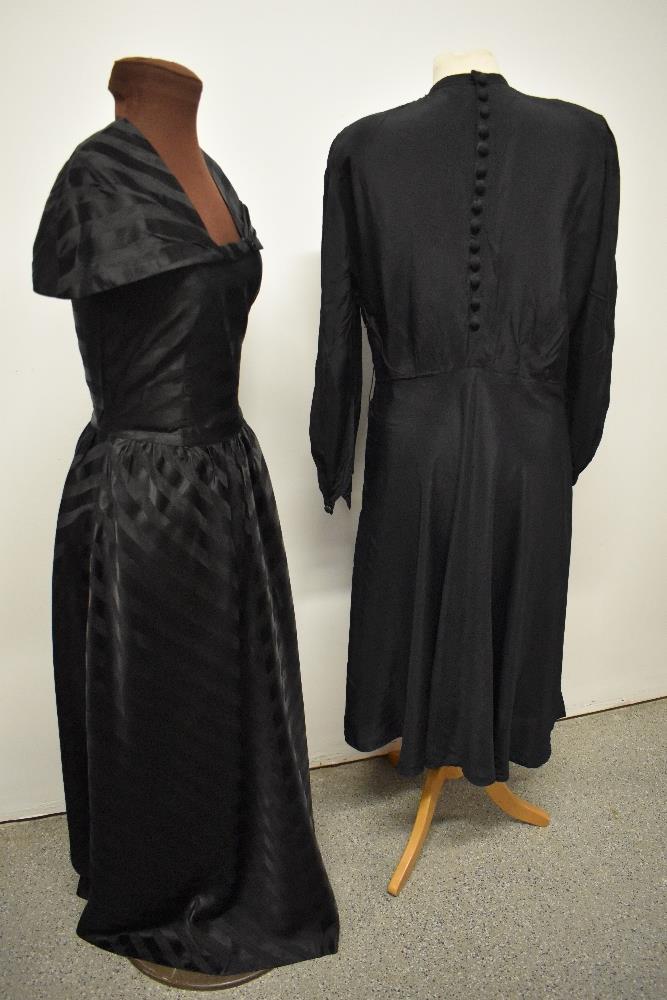 A 1950s evening gown with shawl collar and a 1940s day dress having button decoration to back and - Image 5 of 6