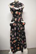 A wonderful vintage 1940s novelty fruit print cotton maxi dress, having full circle skirt,