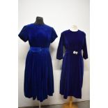 Two 1950s Royal blue velvet dresses.