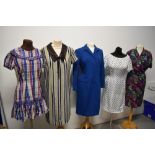 Five mixed vintage dresses, predominantly 1960s, various styles and sizes, multi coloured 80s